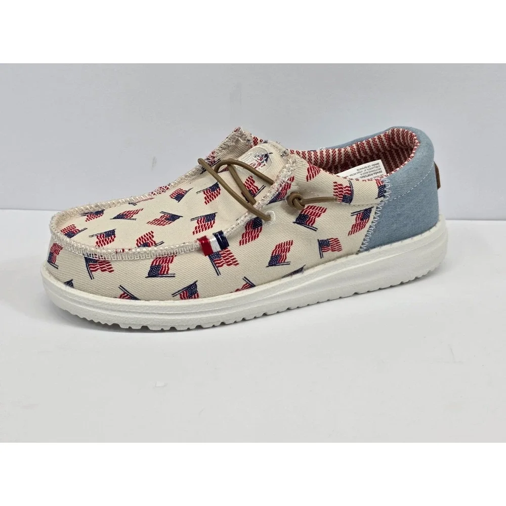 Hey Dude Wally Youth Americana Shoes Size 3 NWT 40479‑1 Flag Print Slip On